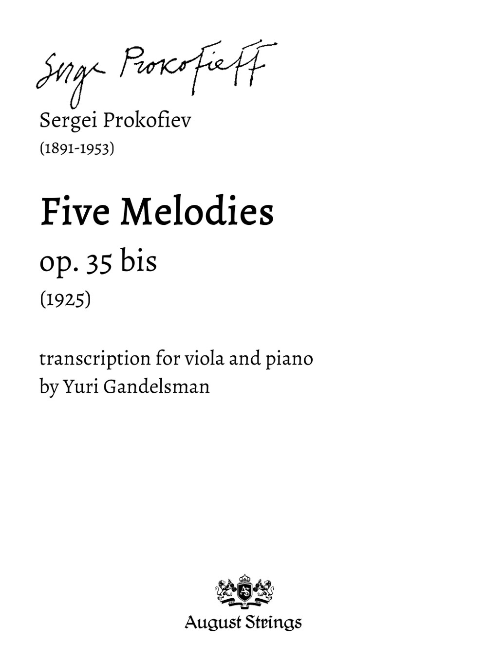 Sergei Prokofiev, 5 melodies op. 35 bis for viola and piano